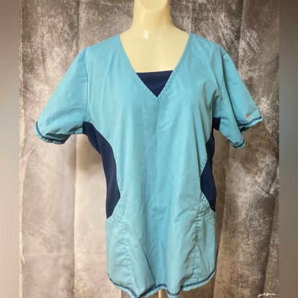 Butter-soft scrub top 2 tone blue women’s large - Picture 1 of 6